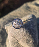 18k gold & platinum top two tone Deco estate sapphire and diamond target ring