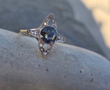 18ct gold & platinum top two tone Deco estate greenish blue sapphire and diamond antique ring