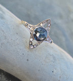 18ct gold & platinum top two tone Deco estate greenish blue sapphire and diamond antique ring