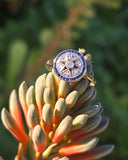 18k gold & platinum top two tone Deco estate sapphire and diamond target ring