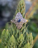 18ct gold & platinum top two tone Deco estate sapphire and diamond navete ring