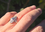 18ct gold & platinum top two tone Deco estate sapphire and diamond navete ring