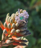 platinum Art Deco c.1920's emerald & diamond estate filigree glove shield ring