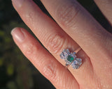 platinum Art Deco c.1920's emerald & diamond estate filigree glove shield ring