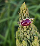 14k gold cabochon ruby filigree ring