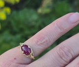 14k gold cabochon ruby filigree ring