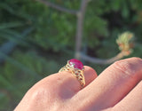 14k gold cabochon ruby filigree ring
