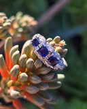 platinum blue sapphire and diamond filigree antique ring