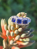 platinum blue sapphire and diamond filigree antique ring