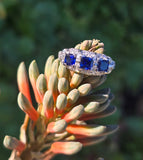 platinum blue sapphire and diamond filigree antique ring