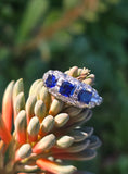 platinum blue sapphire and diamond filigree antique ring