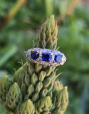 platinum blue sapphire and diamond filigree antique ring