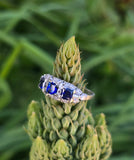 platinum blue sapphire and diamond filigree antique ring