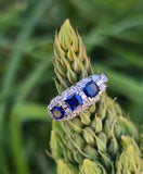 platinum blue sapphire and diamond filigree antique ring