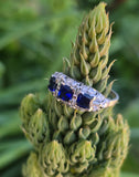 platinum blue sapphire and diamond filigree antique ring