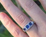 platinum blue sapphire and diamond filigree antique ring