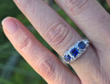 platinum blue sapphire and diamond filigree antique ring