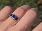platinum blue sapphire and diamond filigree antique ring