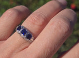 platinum blue sapphire and diamond filigree antique ring