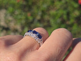 platinum blue sapphire and diamond filigree antique ring