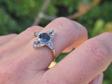 18ct gold & platinum top two tone Deco estate greenish blue sapphire and diamond antique ring