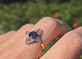 18ct gold & platinum top two tone Deco estate greenish blue sapphire and diamond antique ring