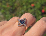 18ct gold & platinum top two tone Deco estate greenish blue sapphire and diamond antique ring