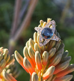 18ct gold & platinum top two tone Deco estate greenish blue sapphire and diamond antique ring