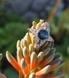 18ct gold & platinum top two tone Deco estate greenish blue sapphire and diamond antique ring