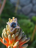 18ct gold & platinum top two tone Deco estate greenish blue sapphire and diamond antique ring