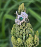 platinum Art Deco c.1920's emerald & diamond estate filigree glove shield ring