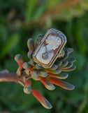 14k white gold c.1920's filigree carved shell cameo, diamond & camphor estate FLIP ring