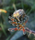 14k white gold c.1920's filigree carved shell cameo, diamond & camphor estate FLIP ring