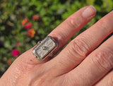14k white gold c.1920's filigree carved shell cameo, diamond & camphor estate FLIP ring
