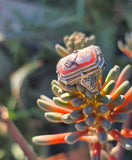 14k white gold c.1920's filigree carved shell cameo, diamond & created ruby estate FLIP ring HOLD