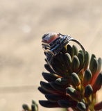 14k white gold c.1920's filigree carved shell cameo, diamond & created ruby estate FLIP ring HOLD