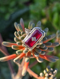 14k white gold c.1920's filigree carved shell cameo, diamond & created ruby estate FLIP ring HOLD
