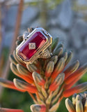 14k white gold c.1920's filigree carved shell cameo, diamond & created ruby estate FLIP ring HOLD