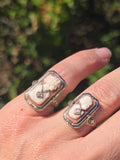 14k white gold c.1920's filigree carved shell cameo, diamond & camphor estate FLIP ring