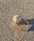 18ct gold moonstone & mine cut diamond antique halo ring