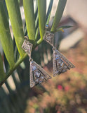 14k white gold old cut diamond c.1920's Deco filigree earrings