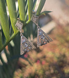 14k white gold old cut diamond c.1920's Deco filigree earrings
