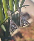 14k white gold old cut diamond c.1920's Deco filigree earrings