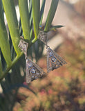14k white gold old cut diamond c.1920's Deco filigree earrings