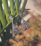 14k white gold old cut diamond c.1920's Deco filigree earrings