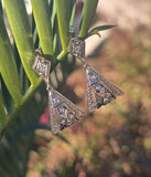 14k white gold old cut diamond c.1920's Deco filigree earrings