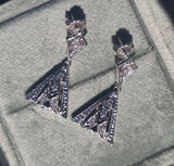 14k white gold old cut diamond c.1920's Deco filigree earrings