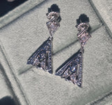14k white gold old cut diamond c.1920's Deco filigree earrings