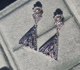 14k white gold old cut diamond c.1920's Deco filigree earrings