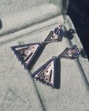 14k white gold old cut diamond c.1920's Deco filigree earrings